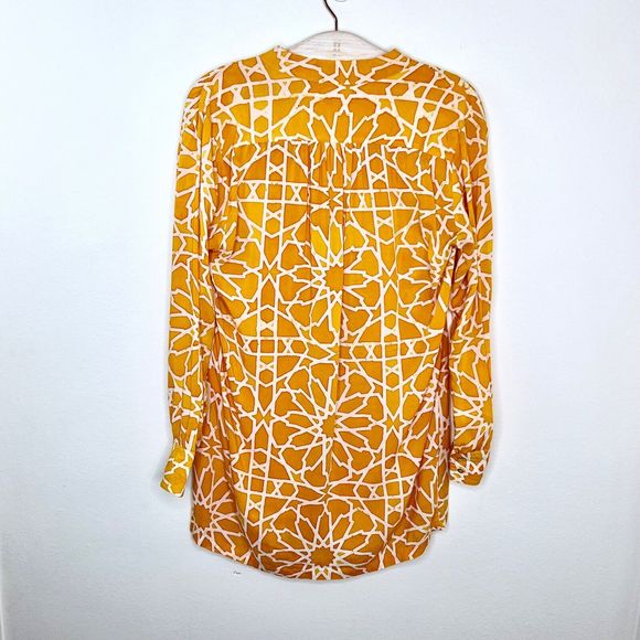 Indah Womens Laced Front Cover up Tunic Dress XS Geo Orange White Long Sleeve - Picture 4 of 5